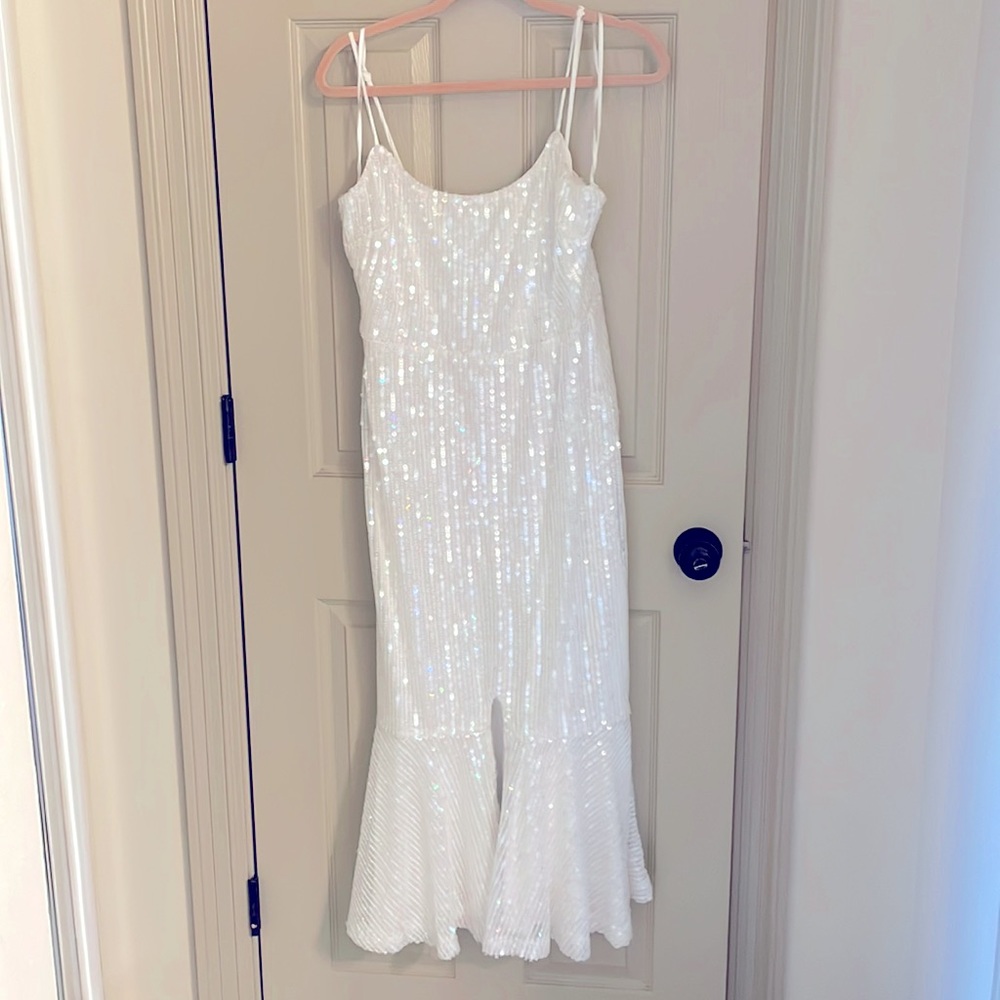 Perfect Bridal White Sequin Midi Dress